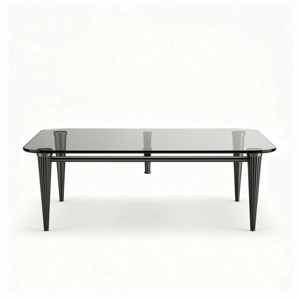 Rectangle glass coffee table with black metal legs 150 x 90 x 40cm