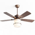 Rustic bronze ceiling fan with four wooden blades and integrated light fixture
