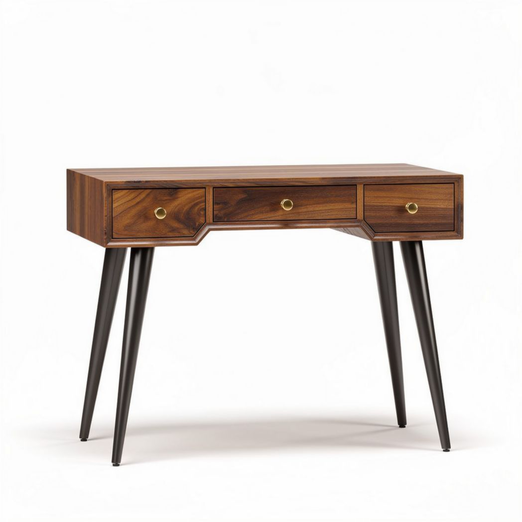 Wooden writing desk with three drawers and metal legs 90 x 40 x 75cm