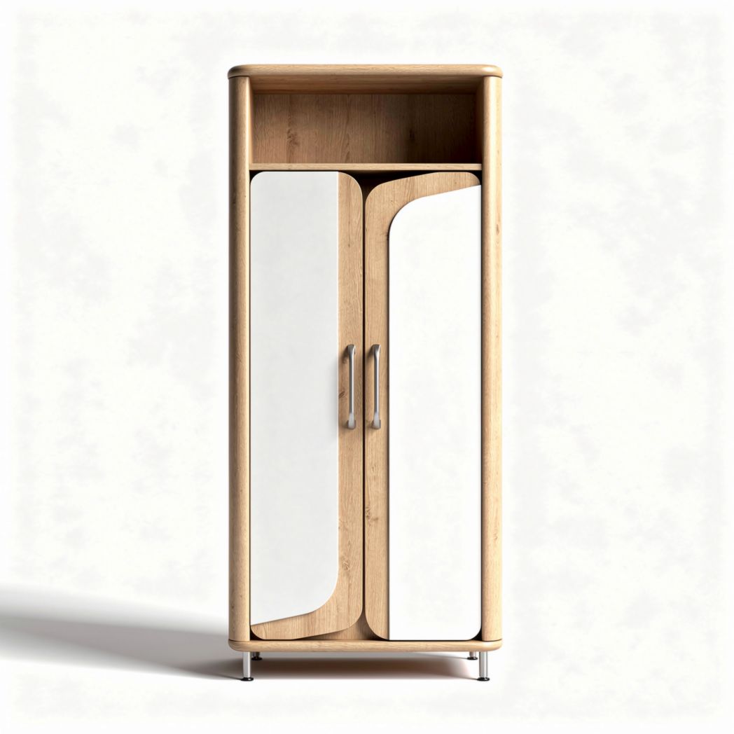 Wooden wardrobe with mirrored doors and open shelf 120 x 60 x 180cm