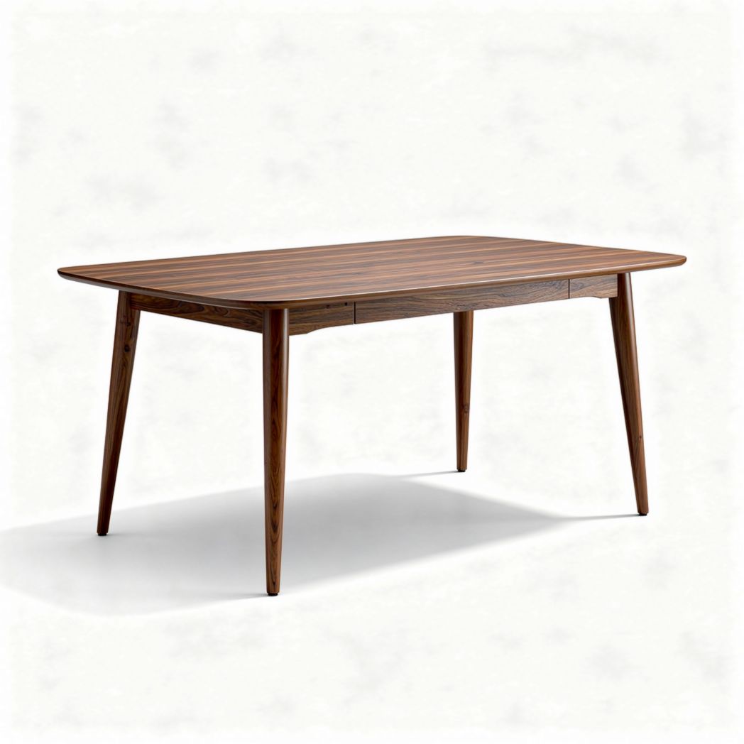 Wooden dining table with storage drawers in walnut finish 150 x 80 x 75cm