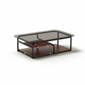 Wooden coffee table with glass top and two storage shelves 120 x 60 x 40cm