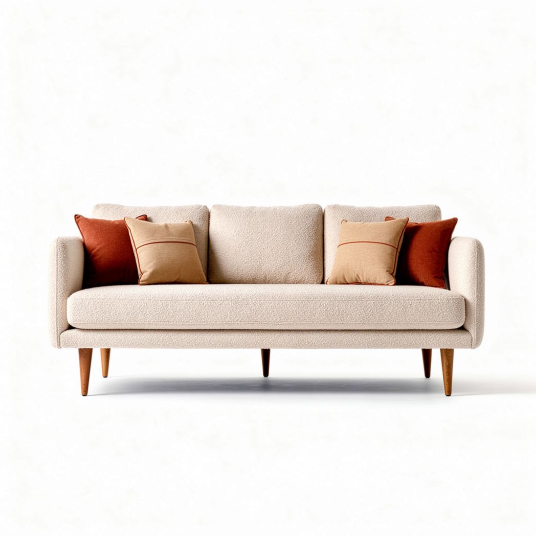 Beech wood frame upholstered sofa with removable cushions in cream color 200 x 90 x 80cm