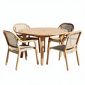 Round outdoor dining table set with four chairs made of eco-friendly plastic 120 x 120 x 75cm beige